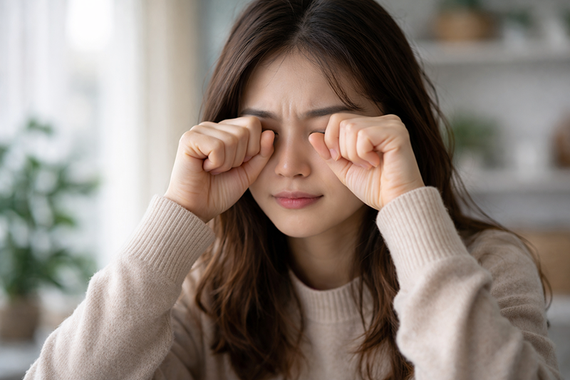 女性揉眼示意圖